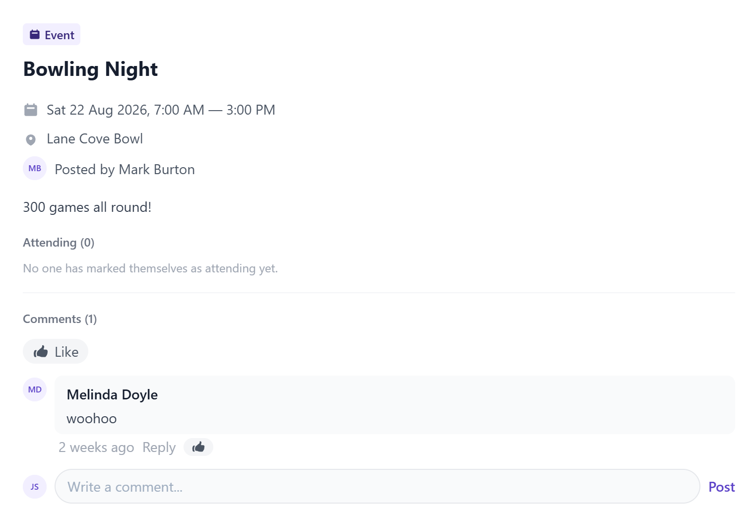 Create team events your staff can RSVP to