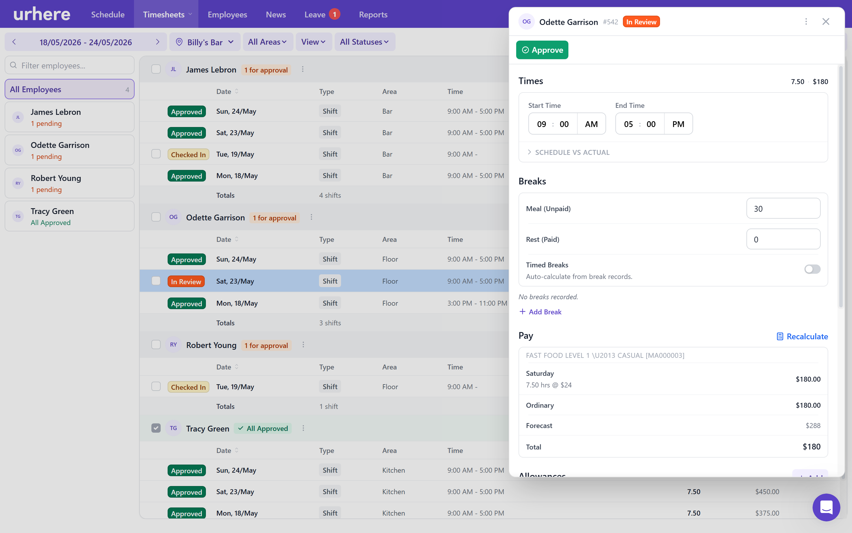 Timesheets screenshot