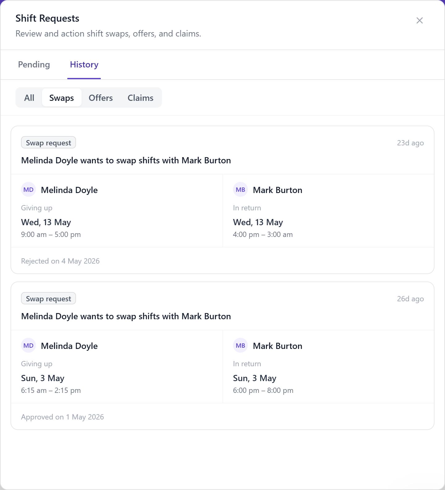 Shift changes handled without the back-and-forth