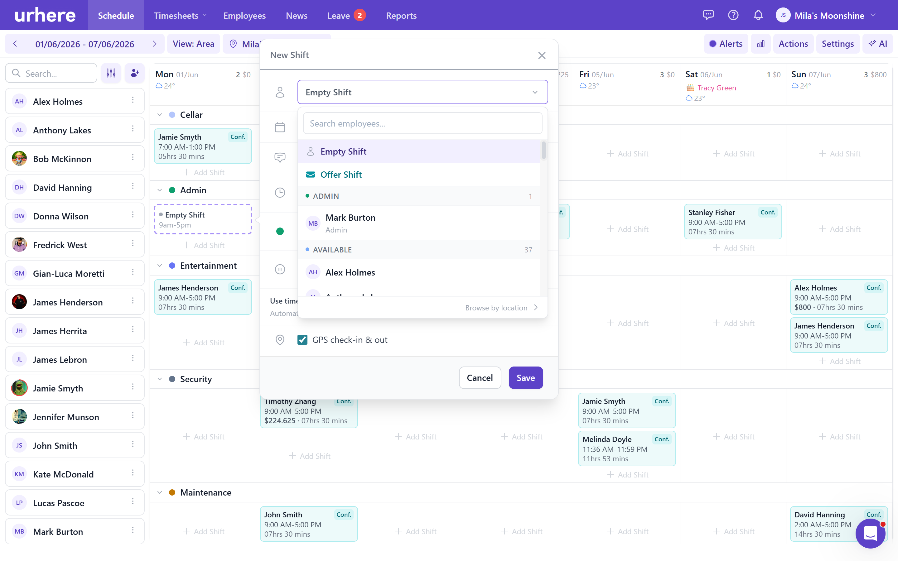 Rostering screenshot